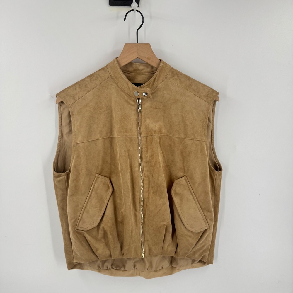Zara Faux Suede Vest Tan XS-S Western Boho Moto Minimalist Utility Layering Moto